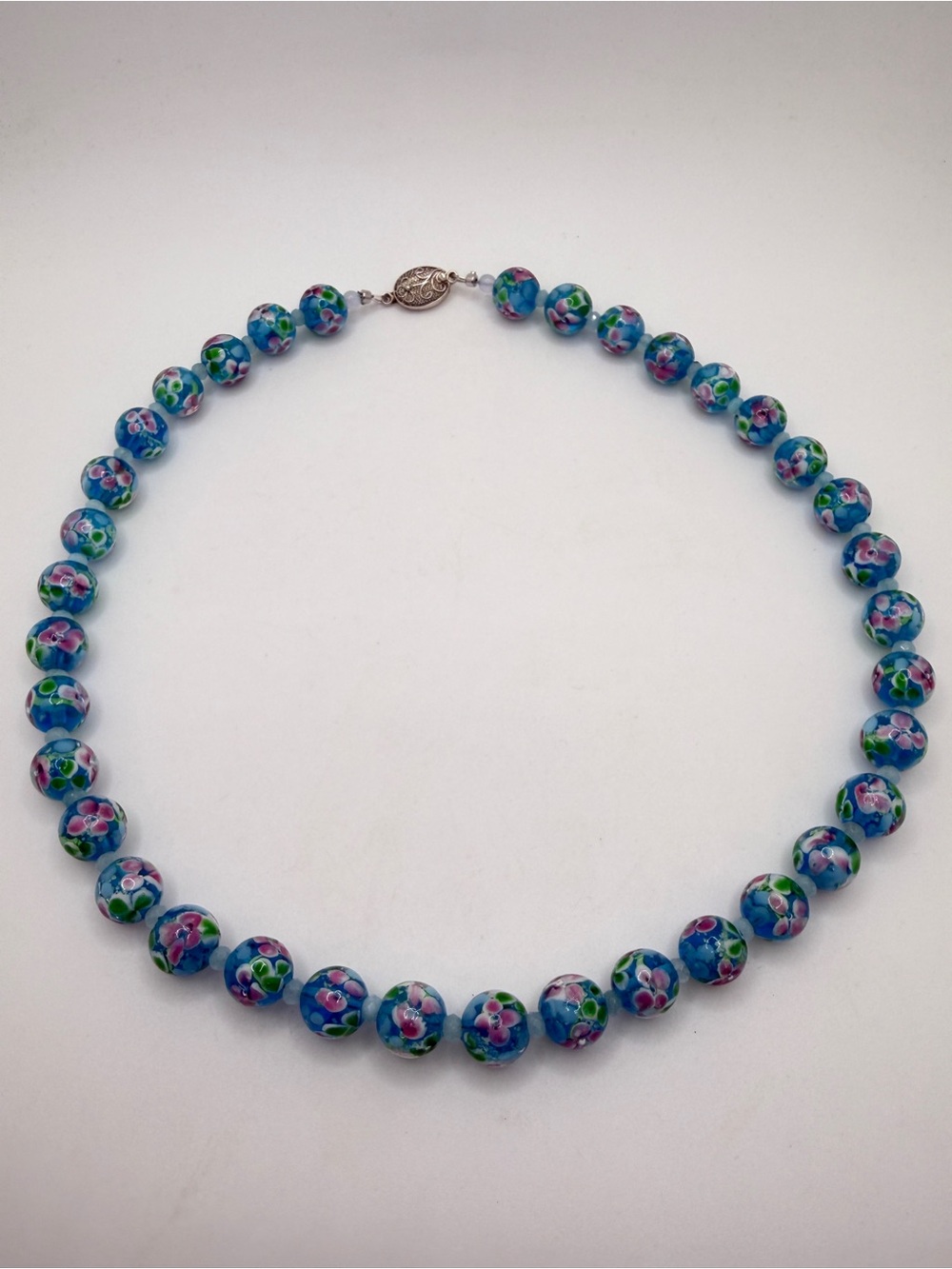 NWOT 20" 12mm FIREFLY‎ GLASS and rondelle, faceted AQUAMARINE necklace in 925!